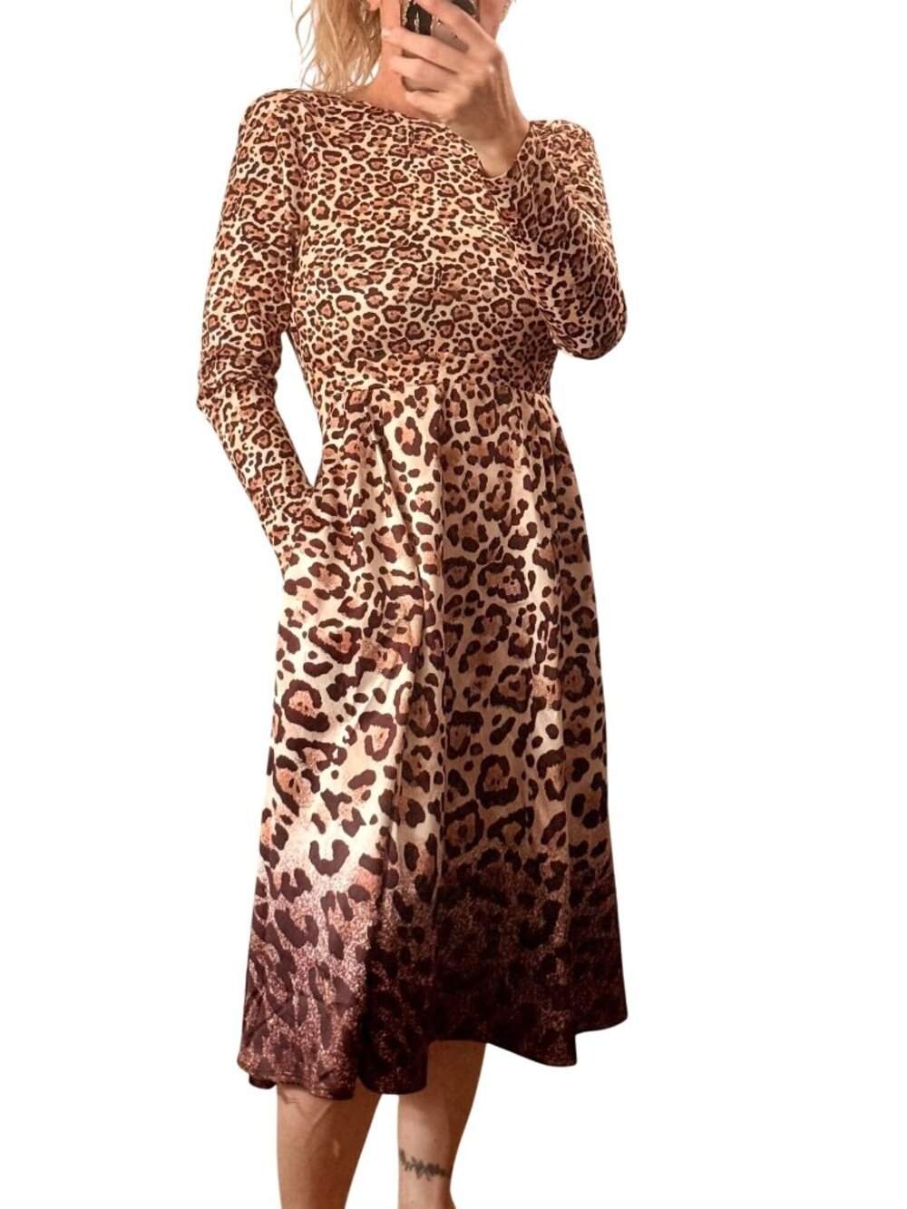 Stylewe Leopard Long sleeved Dress, Size S, Pockets, Animal Print